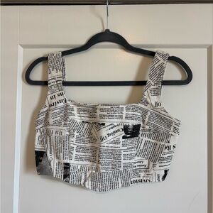 Chic Newsprint Crop Top in Black and White